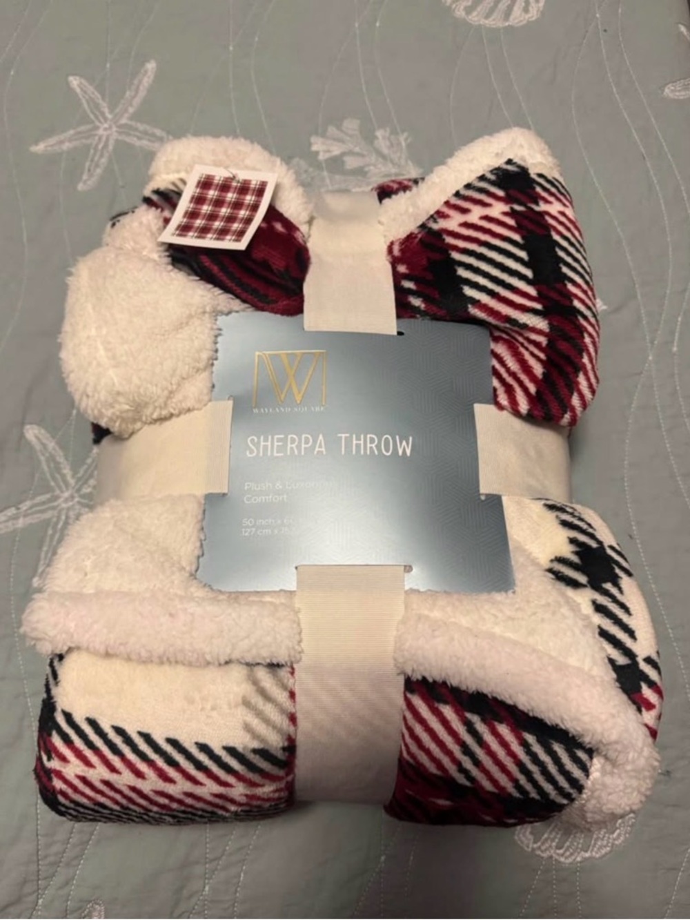 Sherpa Throw Blanket - Red, Black & White Plaid 50x60